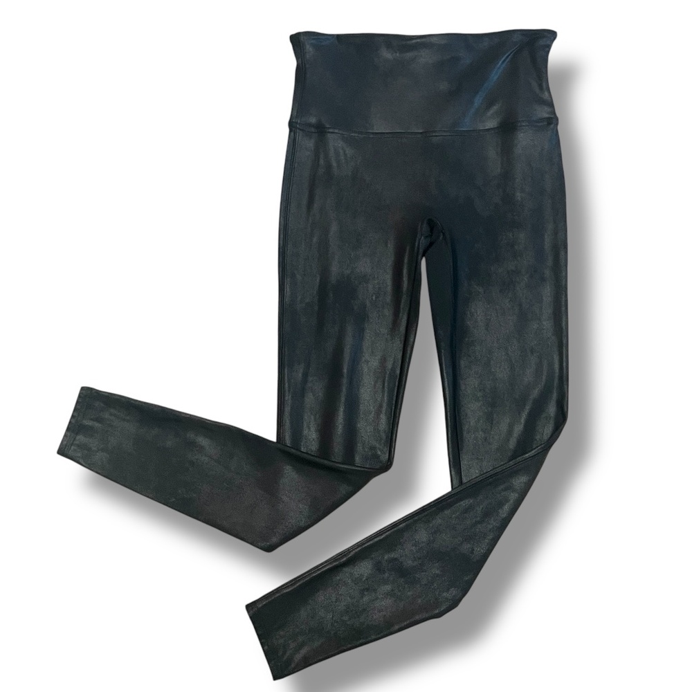 Spanx Women's Size Large Faux Black Leather Leggings‎ Pants Stretch Causa